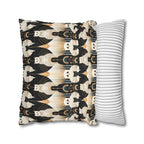 Square Pillowcase - An elegant and artistic Art Deco-style pattern featuring streamlined white cats with a striking geometric backdrop of golden and black lines and shapes.