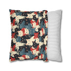Square Pillowcase - A bold and graphic pop art style illustration featuring a tight-knit cluster of various fluffy felines in black, white, red, and blue.