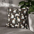 Square Pillowcase - Regal White Egyptian Cats with Ornate Collars and Ancient Symbols Adorn this Historically Inspired and Mystical Pattern