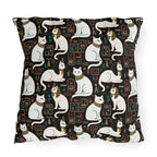 Outdoor Pillow - Regal White Egyptian Cats with Ornate Collars and Ancient Symbols Adorn this Historically Inspired and Mystical Pattern