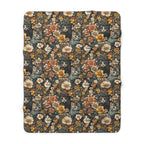 Sherpa Blanket - Grey Tabby Kittens Among Yellow and Peach Flowers, Moody Vintage Botanical Illustration