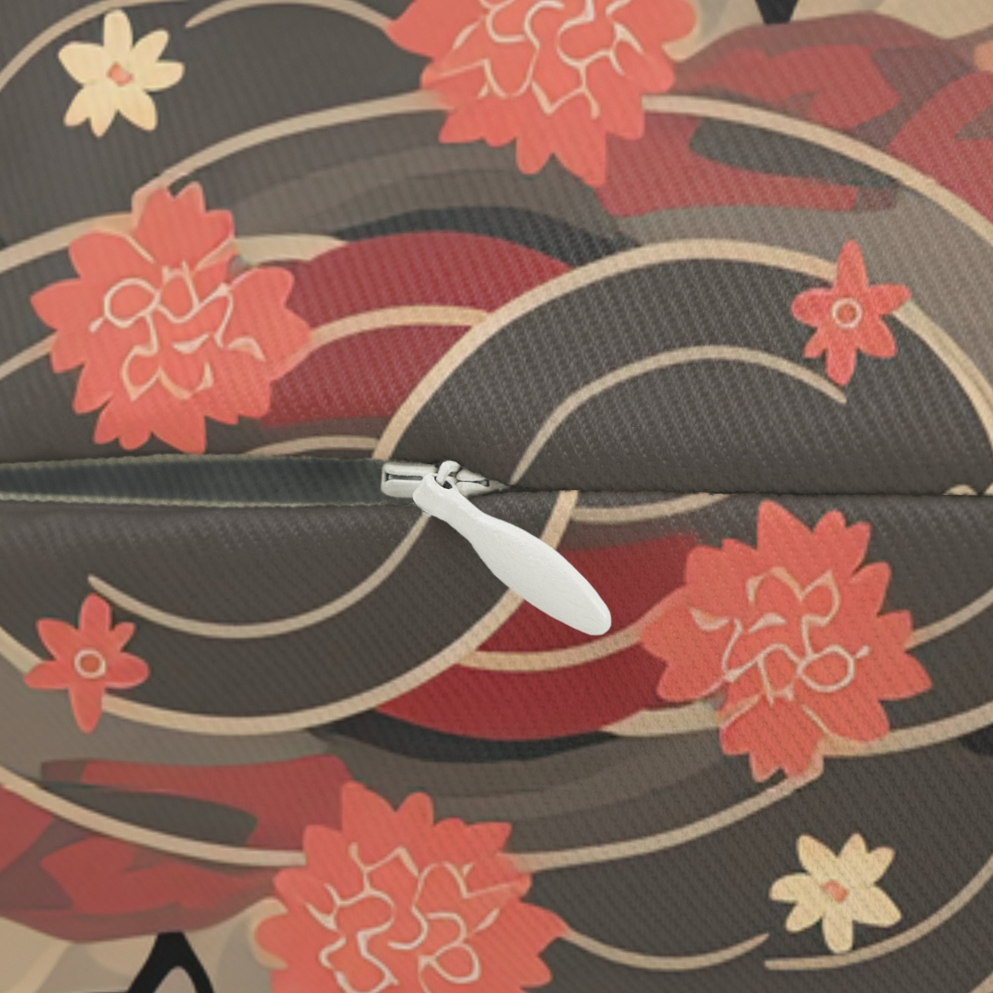 Indoor Lumbar Pillow - A whimsical and enchanting Japanese-style pattern featuring cute black and orange cats nestled among vibrant orange blossoms and soft, cloudy backgrounds.