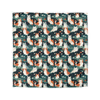 Duvet Cover - A whimsical, fluffy, watercolor depiction of various cats of different colors peeking out from a dense dark blue and green bush with white flowers.