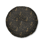 Indoor Round Floor Pillow - Art Deco Inspired Golden Cat Silhouettes and Geometric Patterns Create a Sophisticated and Stylized Modern Design