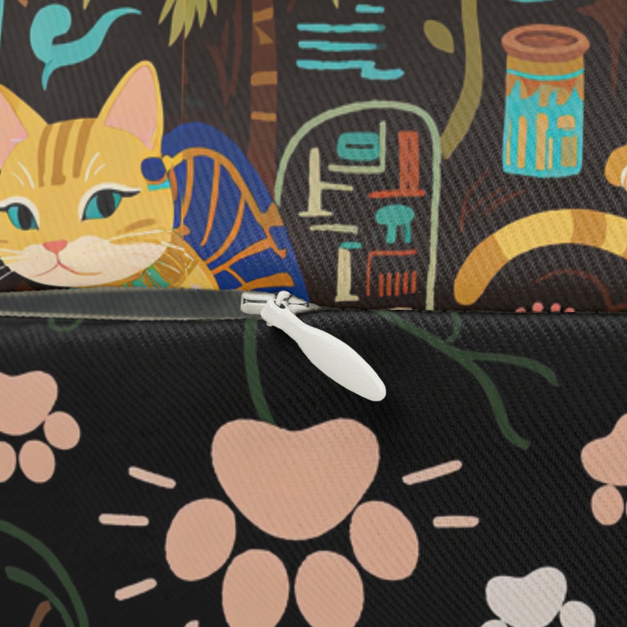 Indoor Lumbar Pillow - Golden Egyptian Cats with Pharaonic Headpieces Amidst Lush Palms and Lotus Flowers in an Exotic and Vibrant Scene