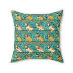 Indoor Square Pillow - Horizontal Stripes of Golden Egyptian Cats and Intricate Hieroglyphs Form a Repeating and Historically Themed Border Pattern