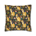 Square Pillowcase - Golden Egyptian Cats with Pharaonic Headpieces Amidst Lush Palms and Lotus Flowers in an Exotic and Vibrant Scene