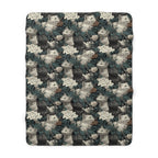 Sherpa Blanket - Grey and White Kittens with Creamy White Flowers and Dark Green Foliage, Elegant Vintage Vibe