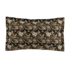 Pillow Sham - An intricate and detailed vintage illustration featuring a close-up of various fluffy cats with bright eyes amidst lush, ornate floral foliage in sepia tones.
