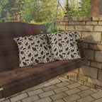 Outdoor Pillow - Intricate tribal patterned black cats, colorful folk art style, playful felines with yarn balls and paw prints, artistic and bohemian cat design, cream background, unique animal print