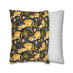 Square Pillowcase - Golden Egyptian Cats with Pharaonic Headpieces Amidst Lush Palms and Lotus Flowers in an Exotic and Vibrant Scene