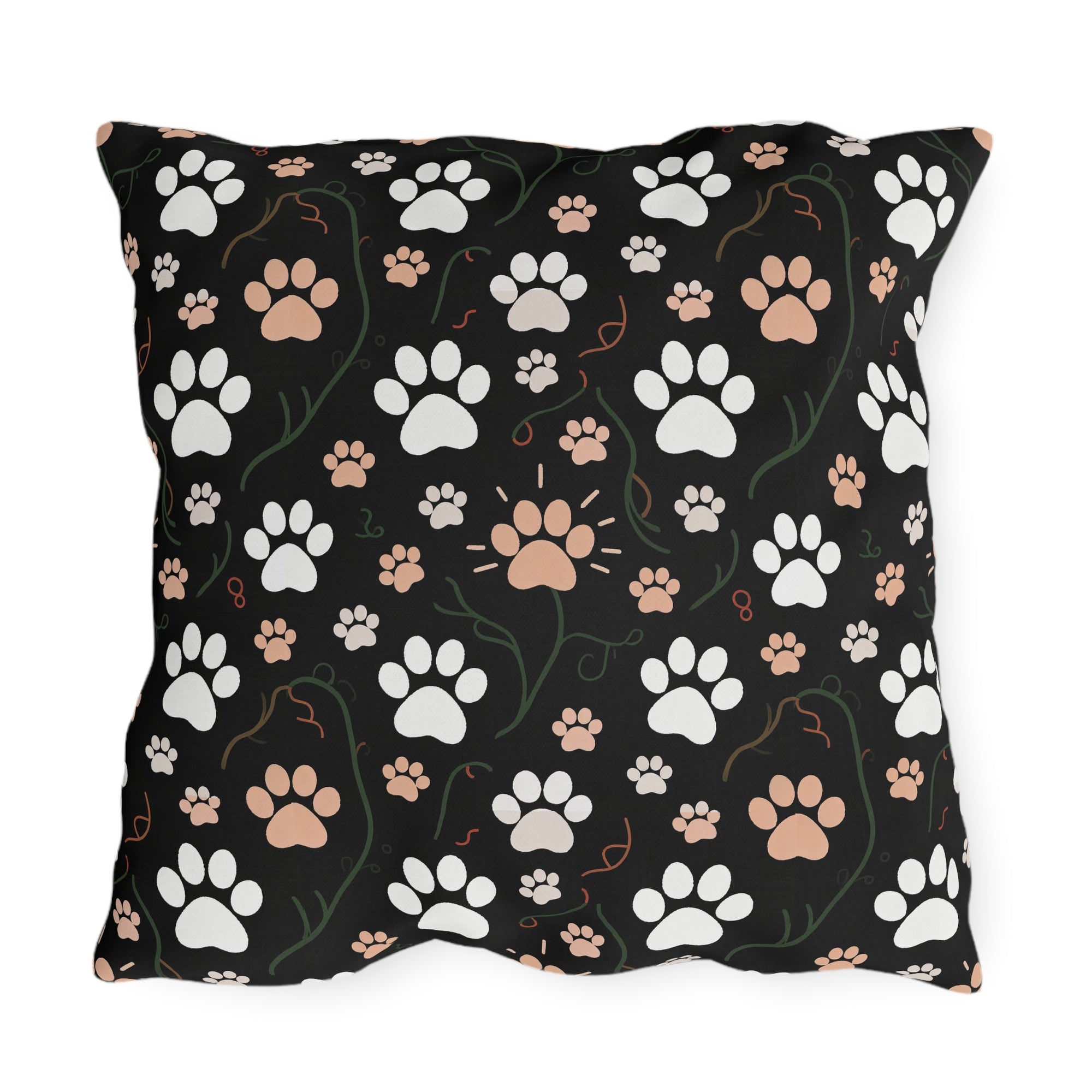 Outdoor Pillow - Golden Egyptian Cats with Pharaonic Headpieces Amidst Lush Palms and Lotus Flowers in an Exotic and Vibrant Scene