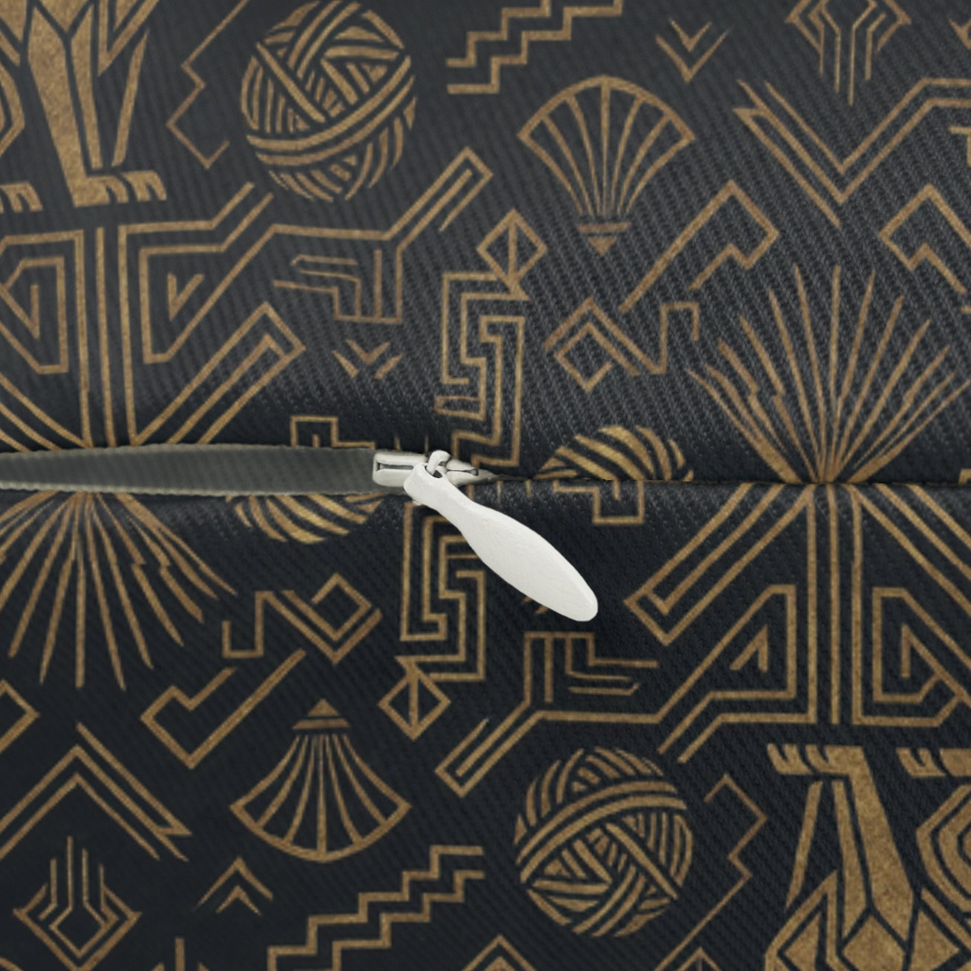 Indoor Lumbar Pillow - Art Deco Inspired Golden Cat Silhouettes and Geometric Patterns Create a Sophisticated and Stylized Modern Design