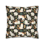 Square Pillowcase - Traditional Japanese Maneki-Neko Cats and Auspicious Symbols Grace a Dark Background in this Fortunate Pattern