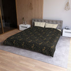 Duvet Cover - Art Deco Inspired Golden Cat Silhouettes and Geometric Patterns Create a Sophisticated and Stylized Modern Design