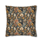 Square Pillowcase - Grey Tabby Kittens Among Yellow and Peach Flowers, Moody Vintage Botanical Illustration