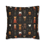 Square Pillowcase - A striking and sophisticated Art Deco-style pattern of felines with bold, intricate lines and dramatic geometric shapes, all rendered in a unique gold and gray color palette.