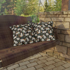 Outdoor Pillow - Traditional Japanese Maneki-Neko Cats and Auspicious Symbols Grace a Dark Background in this Fortunate Pattern