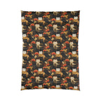 Comforter - A dark and fantastical illustrative painting of many different cats and plants, creating a dense, mysterious, and golden jungle or forest scene.