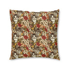 Indoor Square Floor Pillow - Grey Tabby Kittens in a Garden of Red, Peach, and Yellow Flowers, Soft Vintage Style