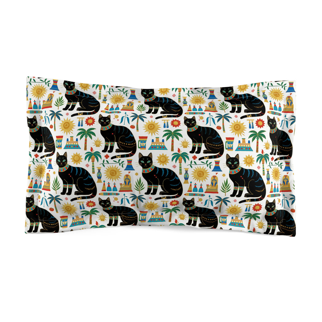 Pillow Sham - Majestic Black Egyptian Cats with Vibrant Adornments and Desert Motifs Create a Striking and Culturally Rich Design