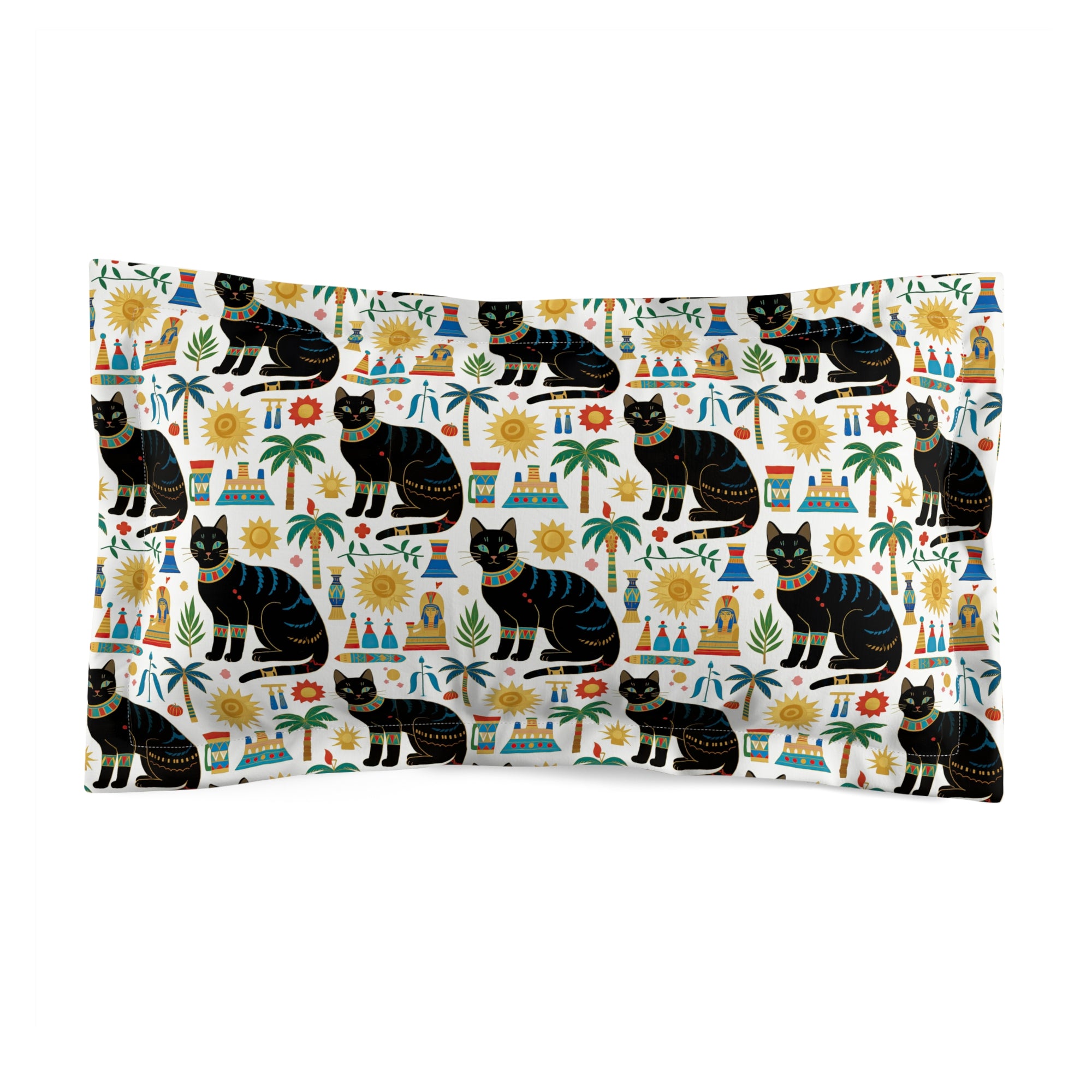 Pillow Sham - Majestic Black Egyptian Cats with Vibrant Adornments and Desert Motifs Create a Striking and Culturally Rich Design