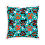 Indoor Square Floor Pillow - A dramatic and powerful Japanese woodblock print-style illustration of cats amidst powerful waves, red flowers, and white cherry blossoms.