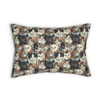 Indoor Lumbar Pillow - Colorful Kitten Faces with Red and Blue Flowers, Whimsical and Bright, Pattern Design