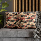 Square Pillowcase - A whimsical and enchanting Japanese-style pattern featuring cute black and orange cats nestled among vibrant orange blossoms and soft, cloudy backgrounds.