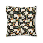Indoor Square Floor Pillow - Traditional Japanese Maneki-Neko Cats and Auspicious Symbols Grace a Dark Background in this Fortunate Pattern