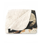 Sherpa Blanket - Earthy Toned Cats Lounge and Play Amidst Dark Foliage in a Serene and Naturally Inspired Seamless Pattern Design