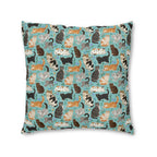Indoor Square Floor Pillow - A Delightful Assortment of Charming Cats in Diverse Poses and Breeds Scattered Across a Soft Blue Floral Background