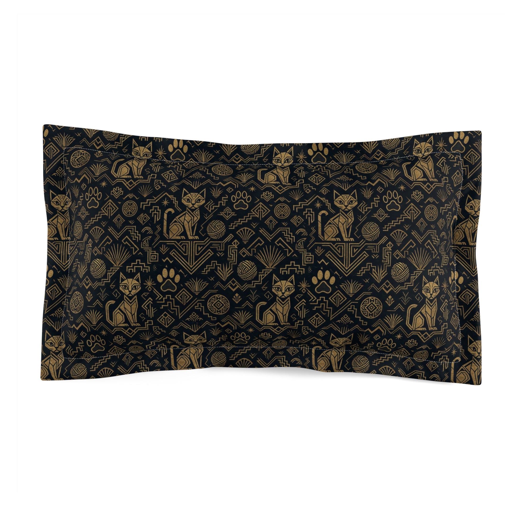 Pillow Sham - Art Deco Inspired Golden Cat Silhouettes and Geometric Patterns Create a Sophisticated and Stylized Modern Design
