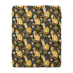 Sherpa Blanket - Golden Egyptian Cats with Pharaonic Headpieces Amidst Lush Palms and Lotus Flowers in an Exotic and Vibrant Scene