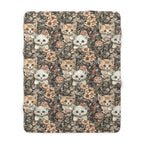 Sherpa Blanket - Peach and White Kittens in Dark Floral Garden, Vintage Style, Sweet and Charming Scene