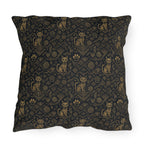 Outdoor Pillow - Art Deco Inspired Golden Cat Silhouettes and Geometric Patterns Create a Sophisticated and Stylized Modern Design
