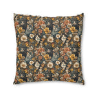 Indoor Square Floor Pillow - Grey Tabby Kittens Among Yellow and Peach Flowers, Moody Vintage Botanical Illustration
