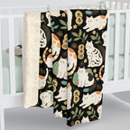 Sherpa Blanket - Traditional Japanese Maneki-Neko Cats and Auspicious Symbols Grace a Dark Background in this Fortunate Pattern