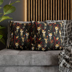 Square Pillowcase - A bold and striking Art Deco pattern showcasing stylized feline portraits with sharp, gold lines and geometric shapes set against a dark, dramatic background.