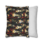 Square Pillowcase - A bold and striking Art Deco pattern showcasing stylized feline portraits with sharp, gold lines and geometric shapes set against a dark, dramatic background.