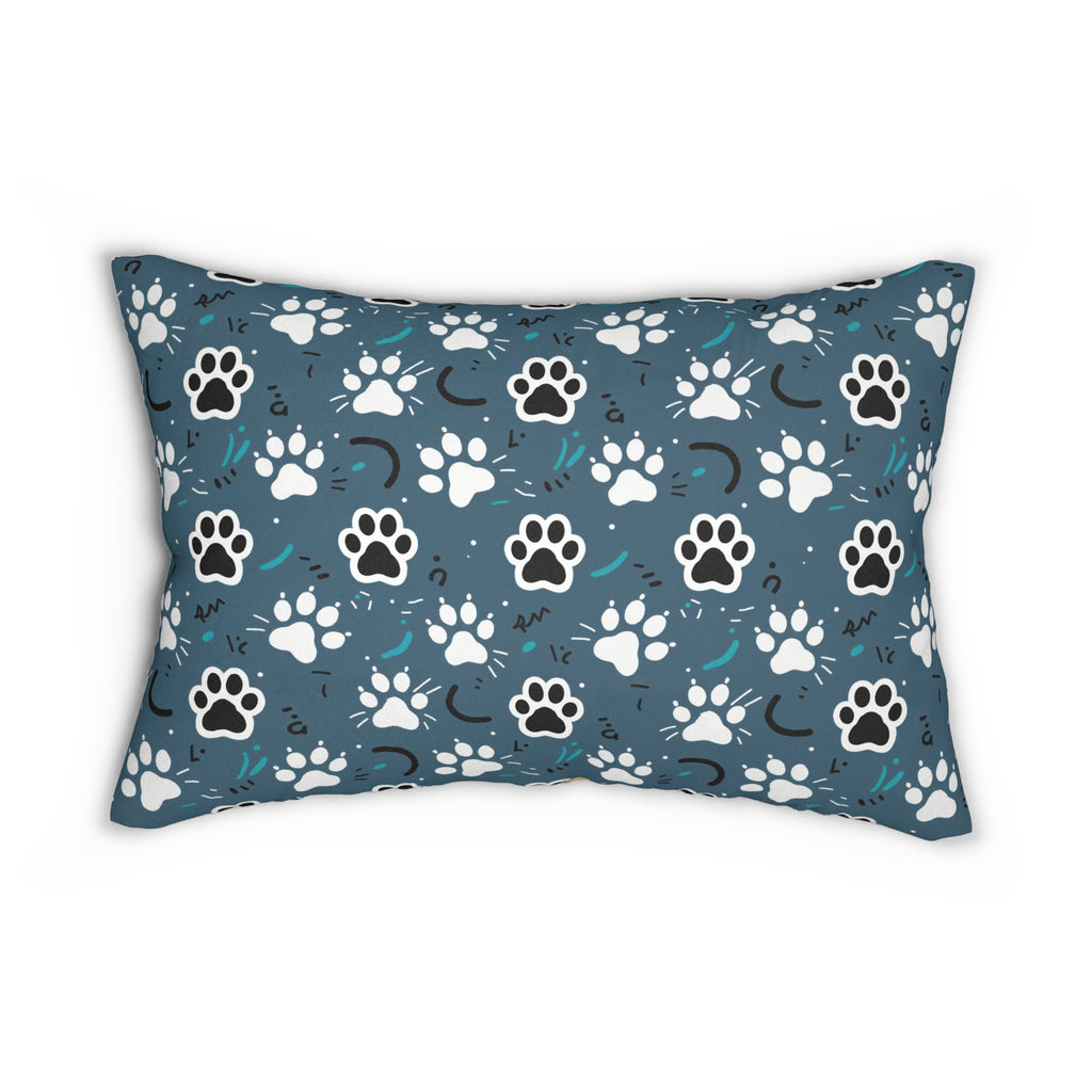 Indoor Lumbar Pillow - Vibrant boho chic cats and mandalas, colorful folk art style, playful felines with yarn and paw prints, artistic and bohemian cat design, cream background, unique animal print