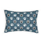 Indoor Lumbar Pillow - Vibrant boho chic cats and mandalas, colorful folk art style, playful felines with yarn and paw prints, artistic and bohemian cat design, cream background, unique animal print