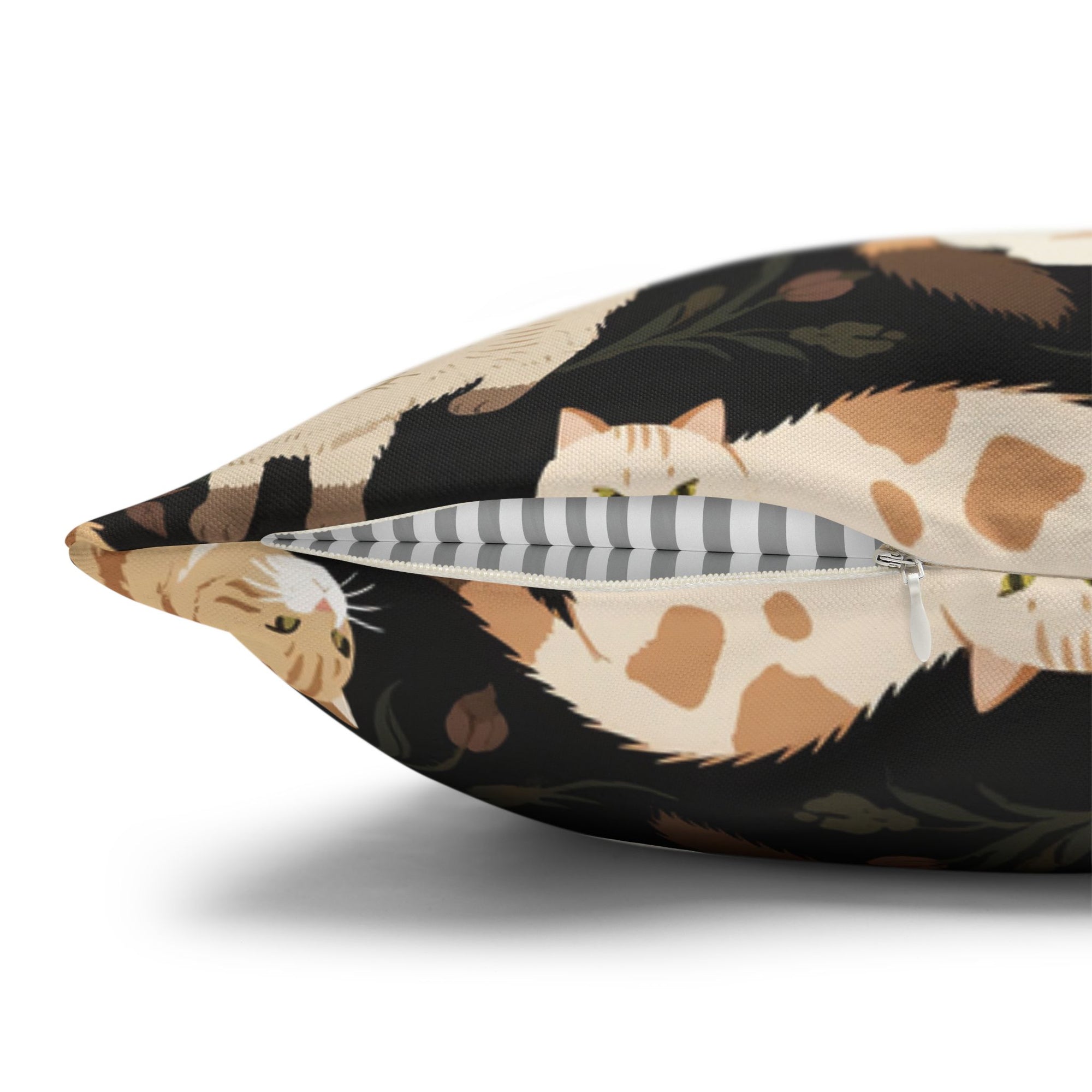 Square Pillowcase - Earthy Toned Cats Lounge and Play Amidst Dark Foliage in a Serene and Naturally Inspired Seamless Pattern Design