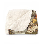 Sherpa Blanket - Grey Tabby Kittens in a Garden of Red, Peach, and Yellow Flowers, Soft Vintage Style