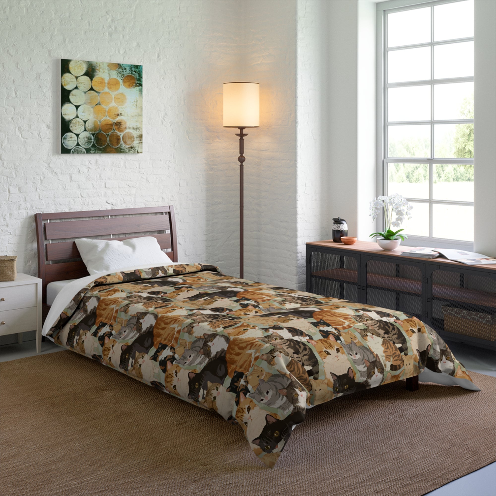 Comforter - A Densely Packed Gathering of Adorable Felines Featuring a Wide Range of Breeds and Playful Expressions in Close Proximity