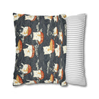 Square Pillowcase - An adorable and cute pattern of baby cats happily eating steaming ramen noodles from traditional red and white bowls with beautiful white floral elements surrounding them.