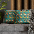 Square Pillowcase - Horizontal Stripes of Golden Egyptian Cats and Intricate Hieroglyphs Form a Repeating and Historically Themed Border Pattern