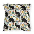 Outdoor Pillow - Majestic Black Egyptian Cats with Vibrant Adornments and Desert Motifs Create a Striking and Culturally Rich Design