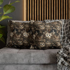 Square Pillowcase - An intricate and detailed vintage illustration featuring a close-up of various fluffy cats with bright eyes amidst lush, ornate floral foliage in sepia tones.