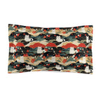 Pillow Sham - A beautiful, Japanese-inspired illustration of tranquil white cats resting on rolling clouds with vibrant red and white cherry blossoms.